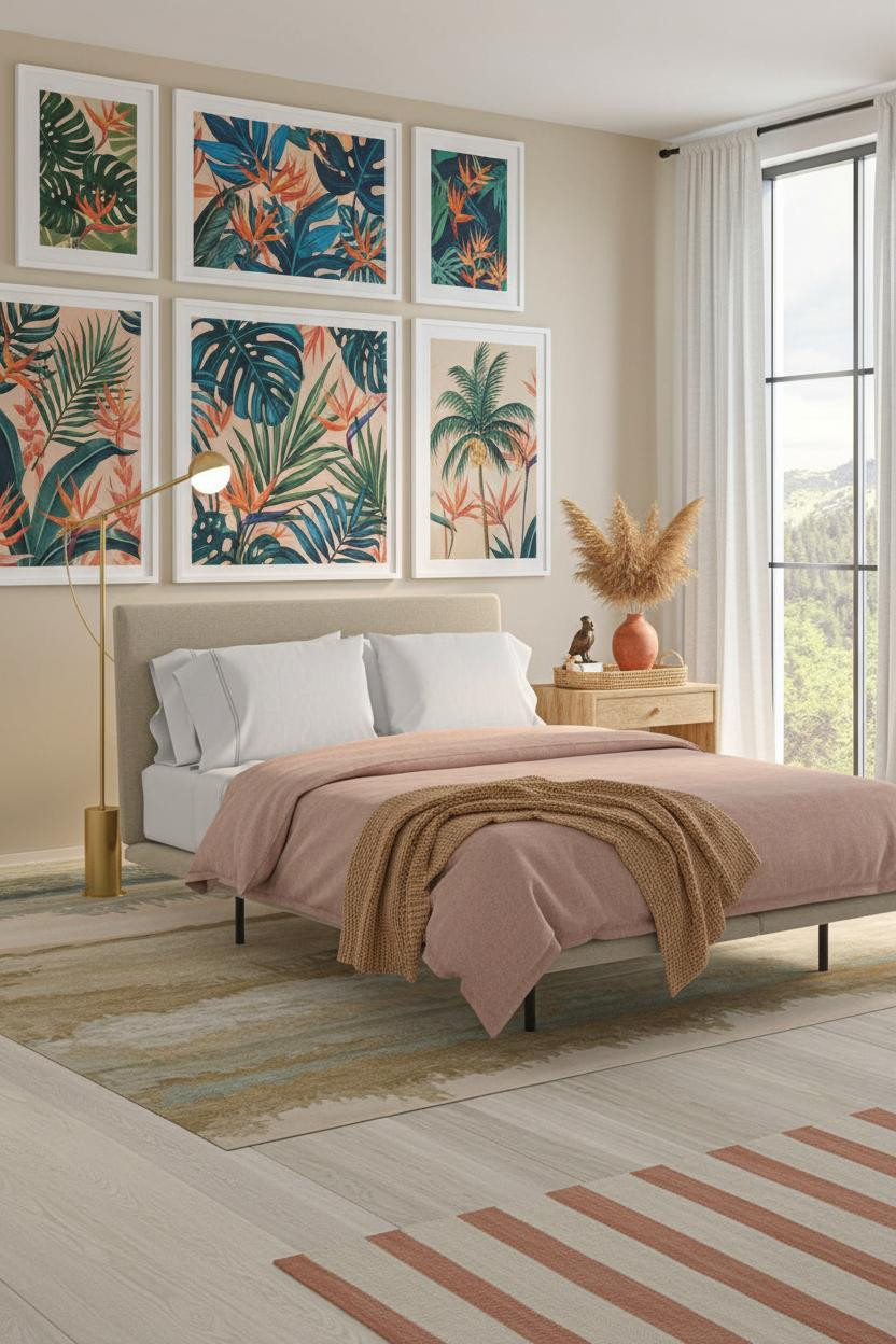 Palm Beach Bedroom Gallery Wall Botanical