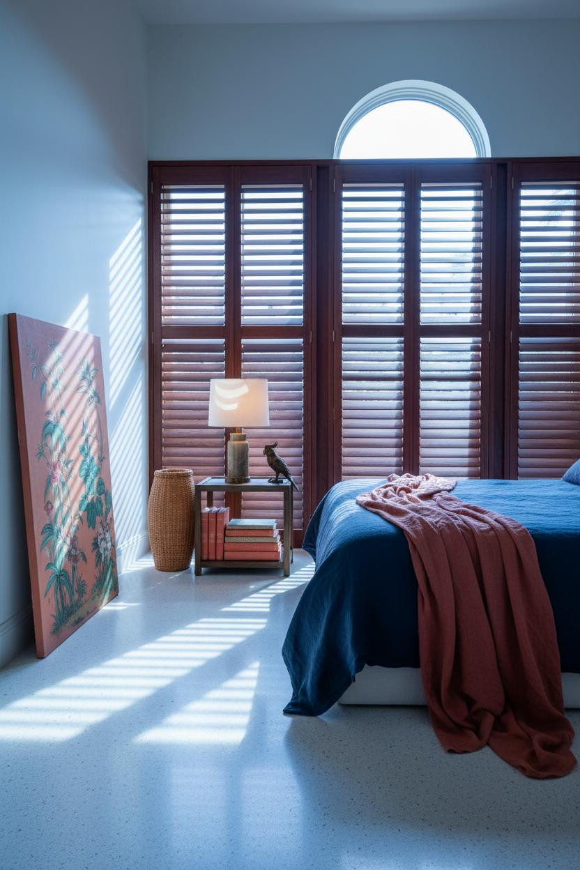 Palm Beach Bedroom Navy Brass Shutters