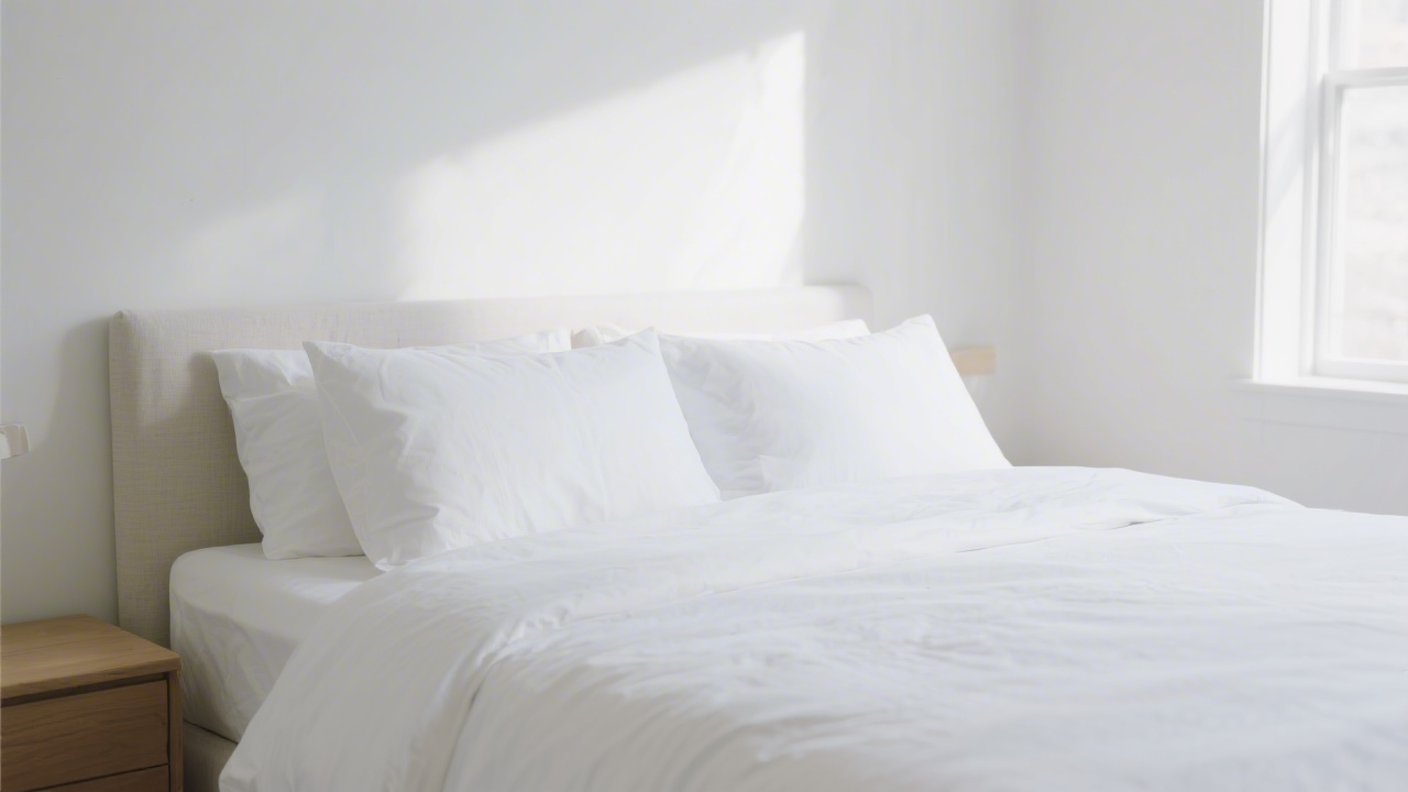 Crisp white percale cotton sheets on a neatly made bed