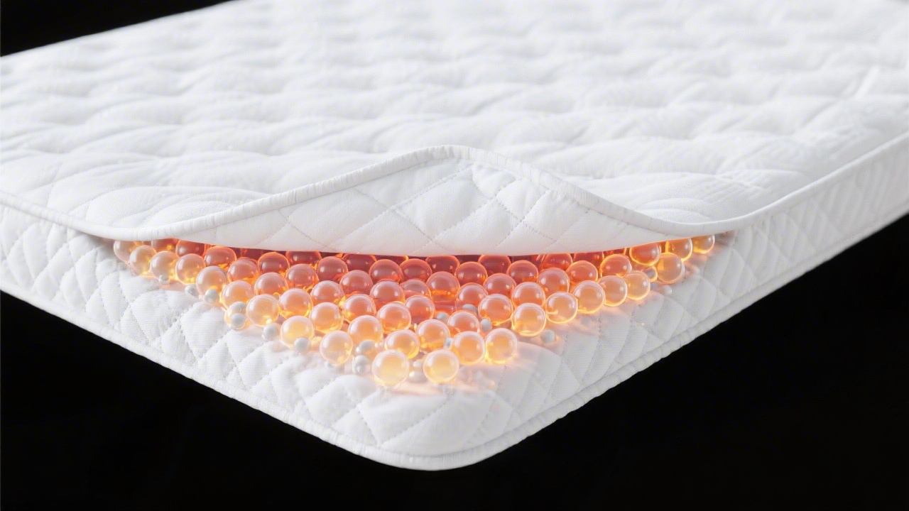 Illustration of phase change material capsules in mattress fabric absorbing body heat