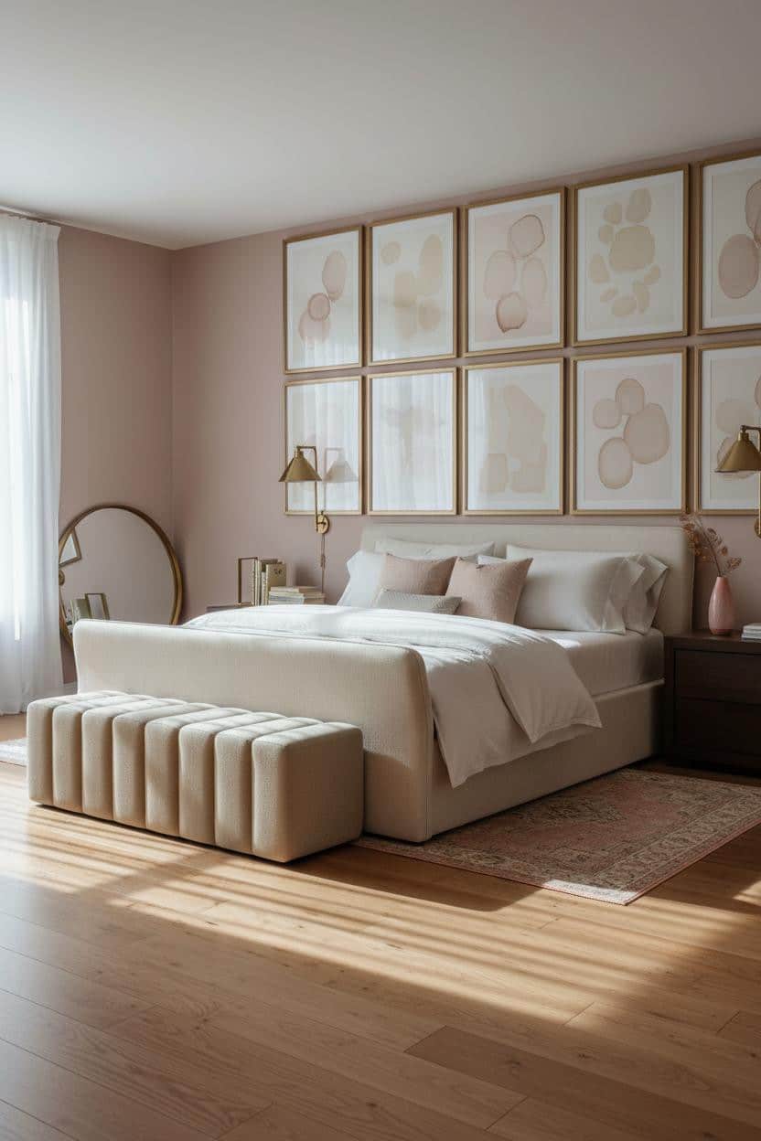 Pink Luxury Bedroom Modern Farmhouse Brass Gallery Wall