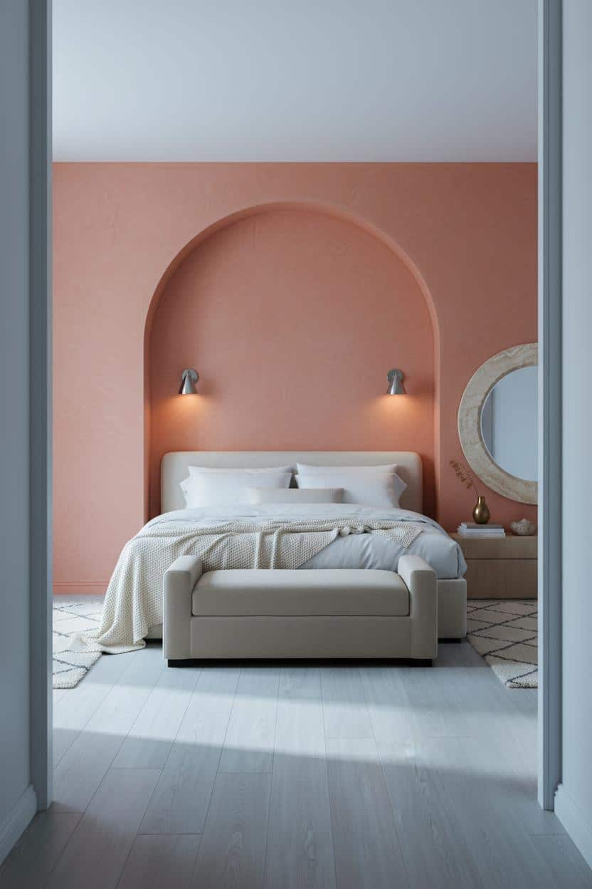Pink Luxury Bedroom Modern Coastal Arched Alcove