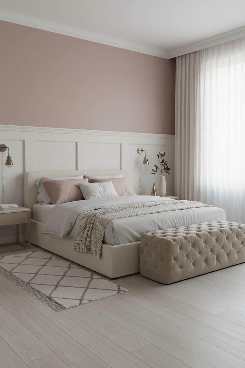 Pink Luxury Bedroom Modern Dusty Rose Wainscoting
