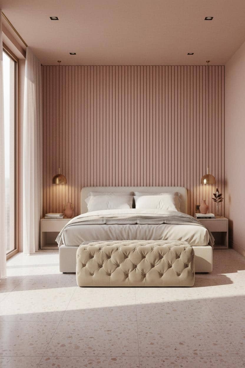 Pink Luxury Bedroom Modern Mediterranean Slatted Wall