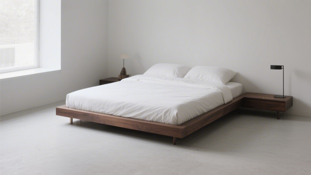 Platform bed at optimal height showing modern low-profile design with clear floor-to-mattress measurement