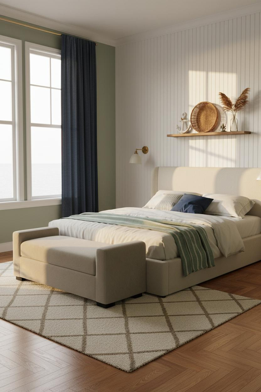 Preppy Coastal Bedroom Sage Beadboard Window