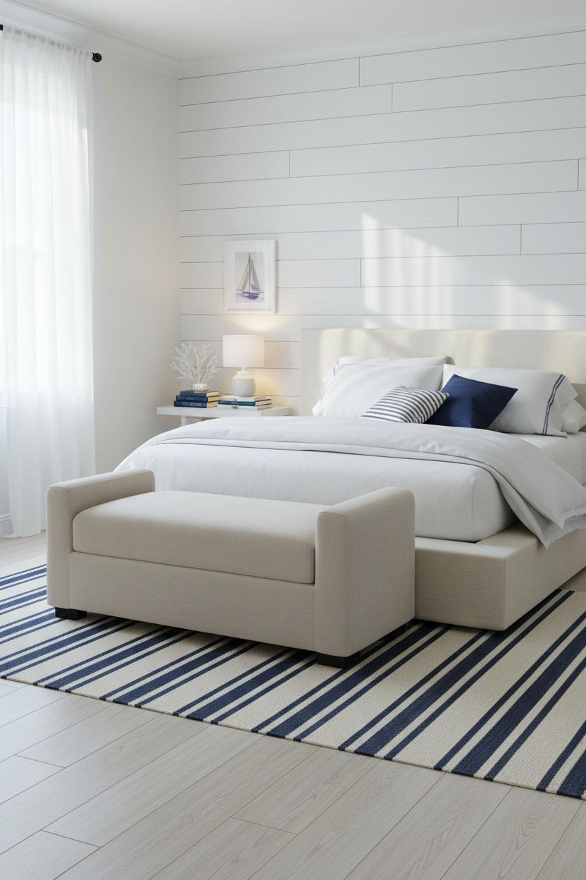 Preppy Coastal Bedroom Shiplap Navy Cream