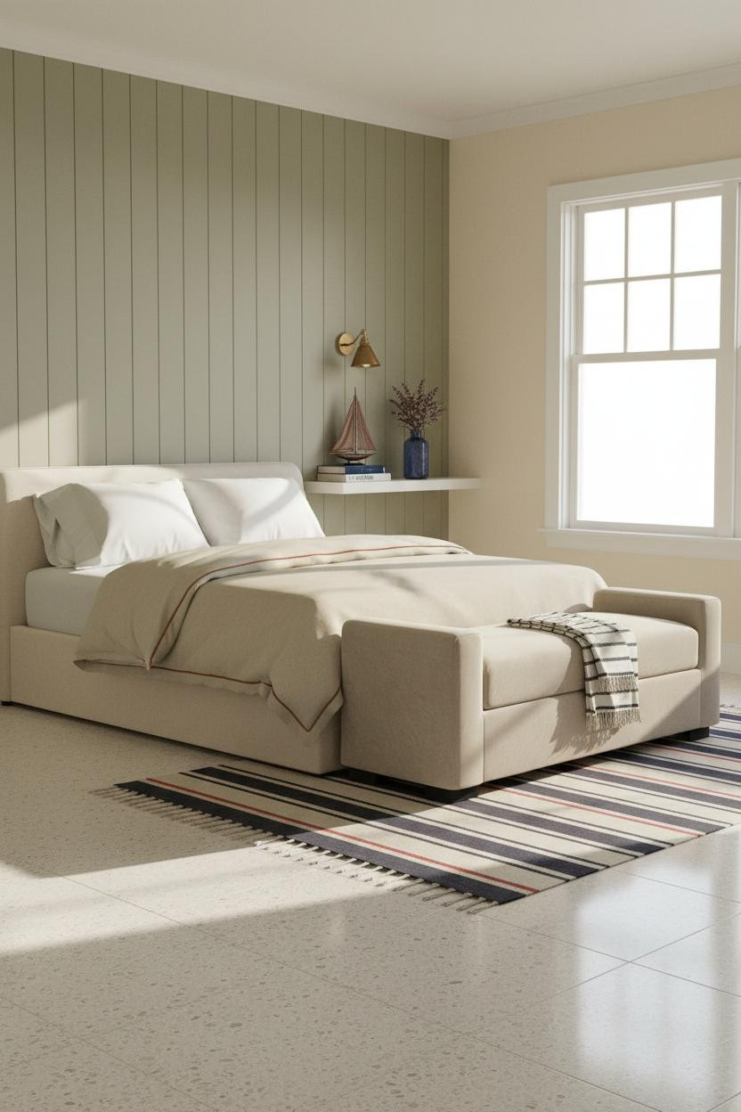 Preppy Coastal Bedroom Shiplap Terrazzo