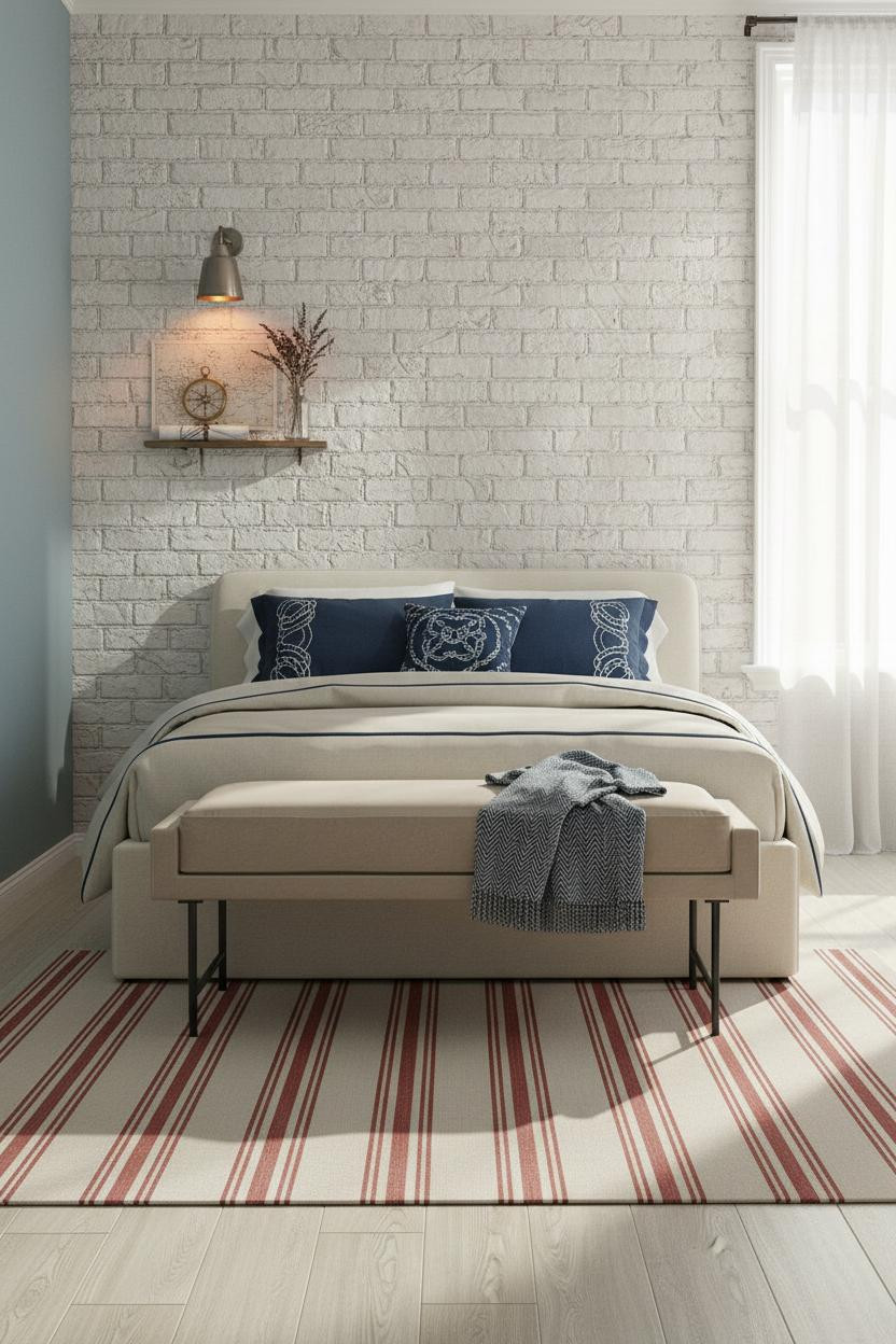 Preppy Coastal Bedroom White Brick Nautical