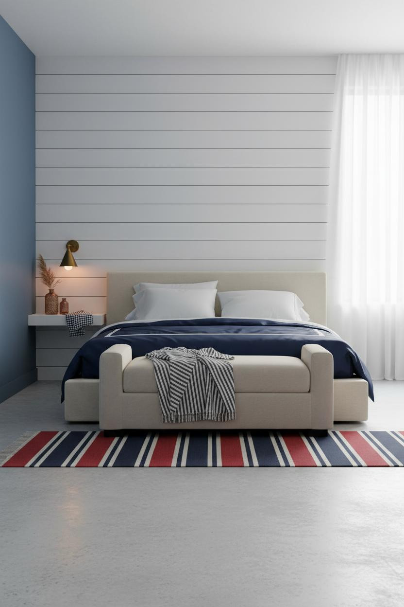 Preppy Coastal Bedroom White Paneling