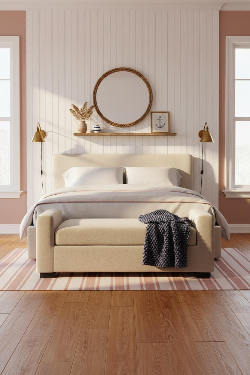 Preppy Coastal Bedroom White Paneling