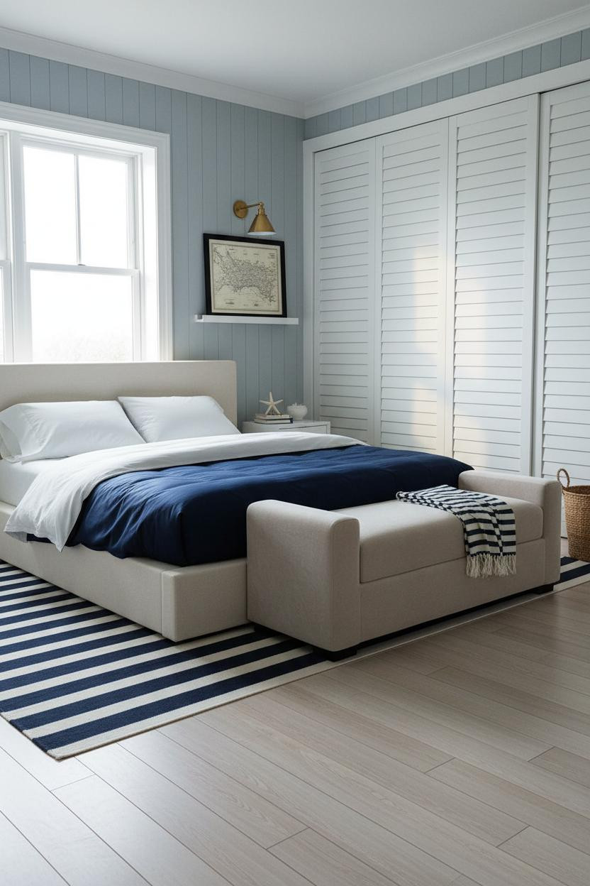 Preppy Coastal Bedroom White Shutters Nautical
