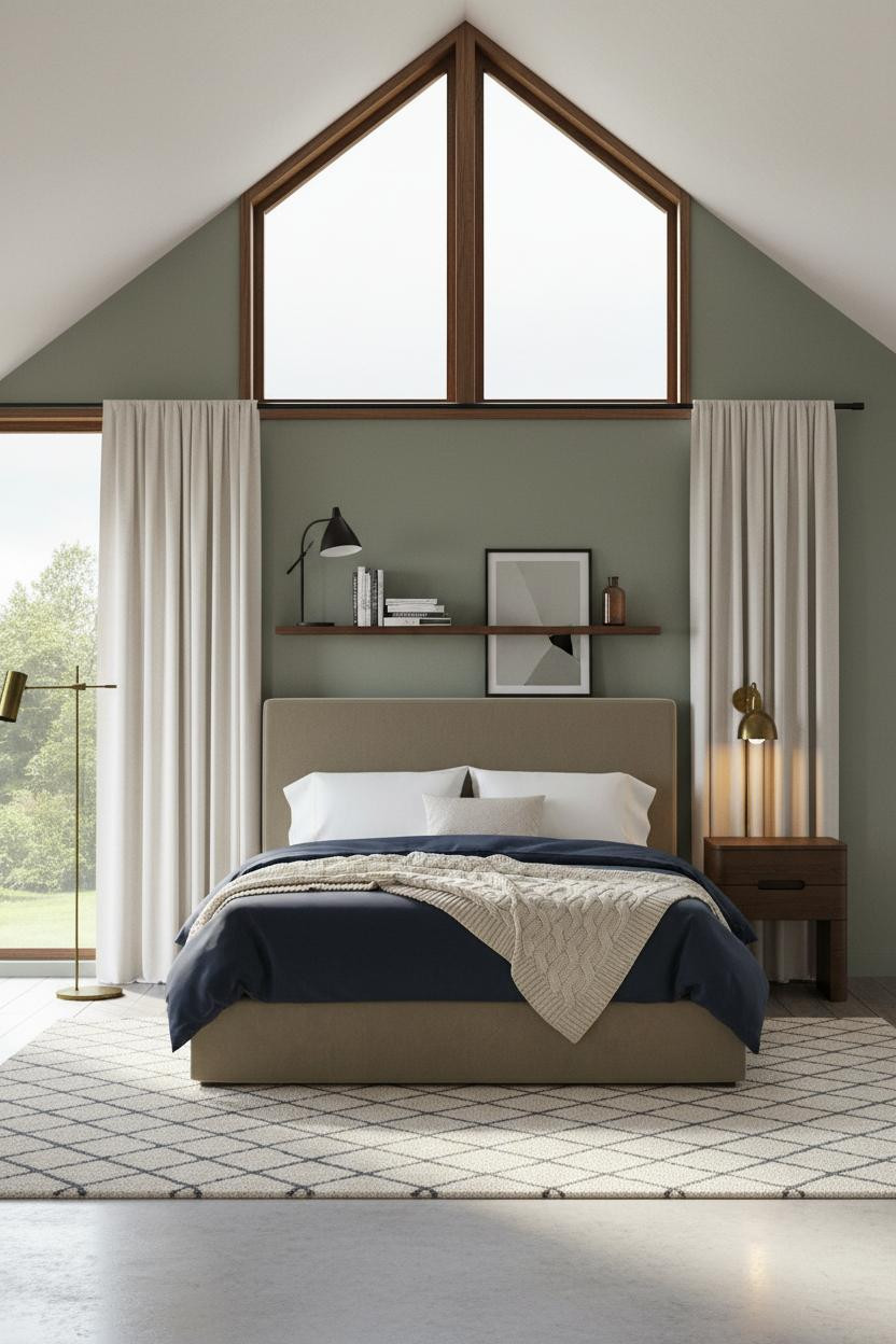 Primary Bedroom Attic Gabled Windows Sage