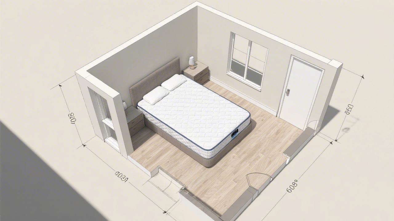 Queen mattress dimensions diagram showing 60x80 inch size with room clearance measurements