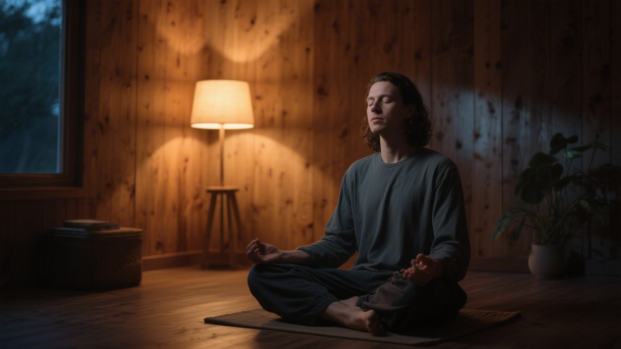 Person eliciting the relaxation response before sleep in a calm room