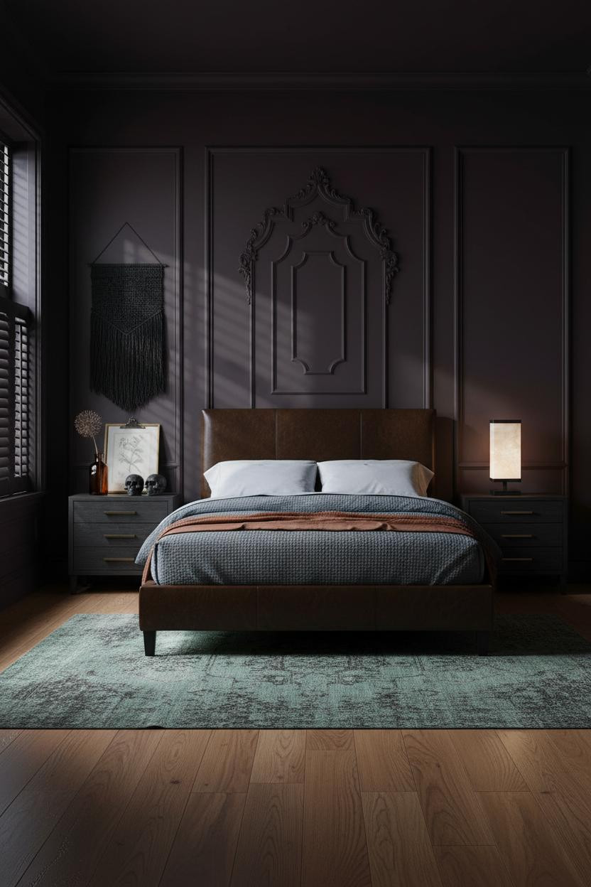 Romantic Goth Bedroom Burgundy Paneled Walls