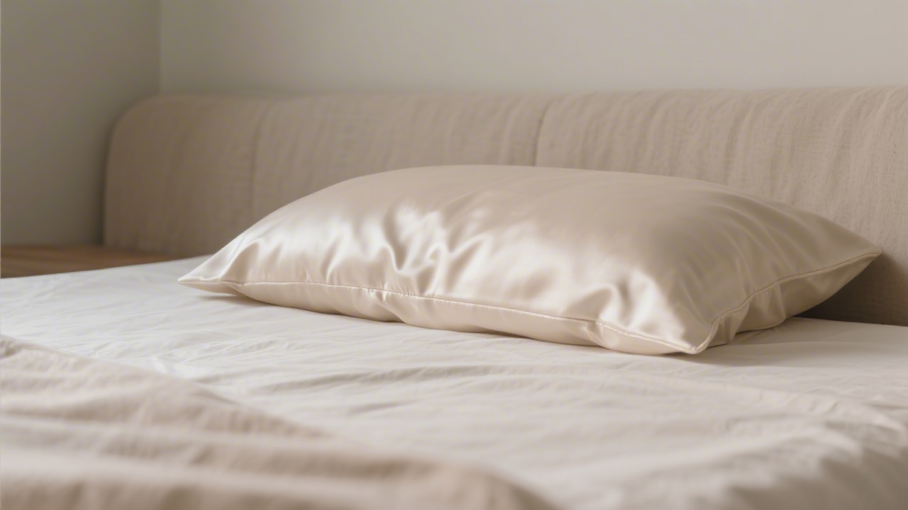 Satin pillowcase on a minimalist bed representing the sleep and hair growth research