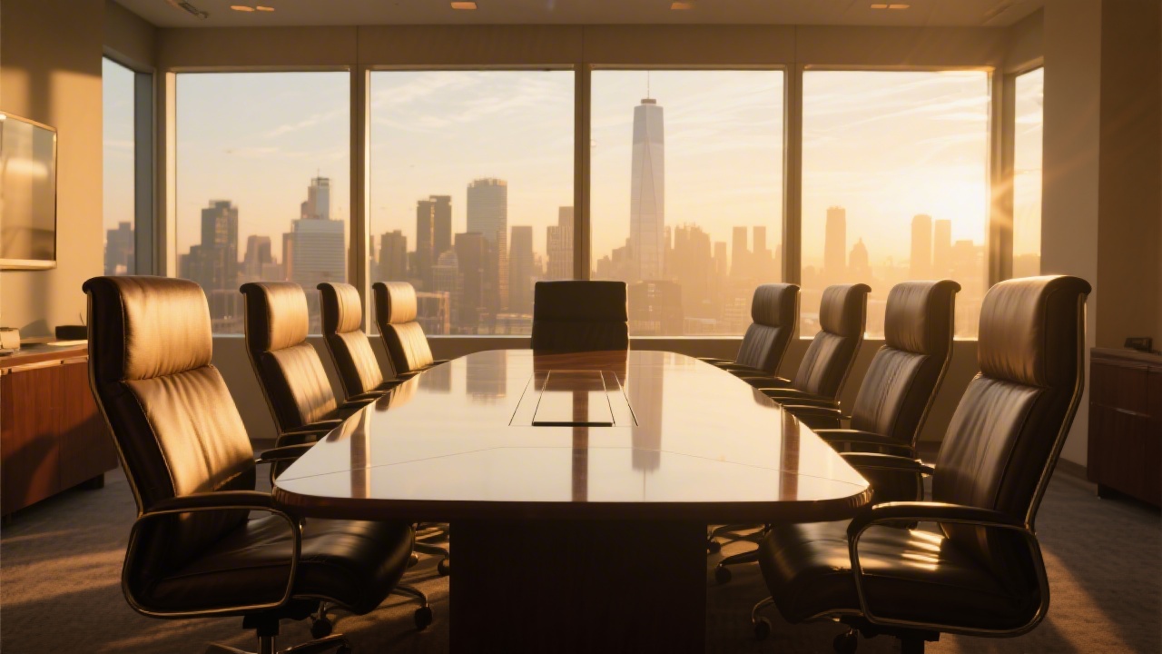 Executive boardroom at dawn representing sleep and leadership performance