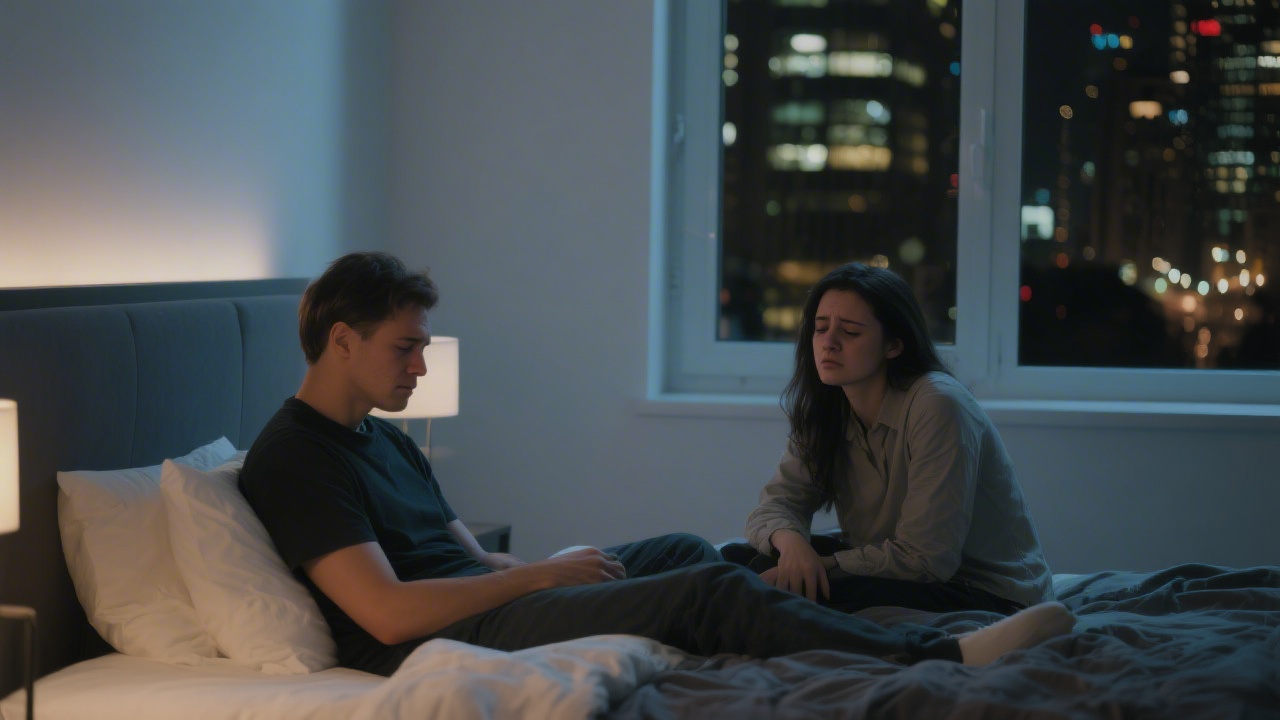 Sleep deprivation and relationship conflict — couple in bedroom