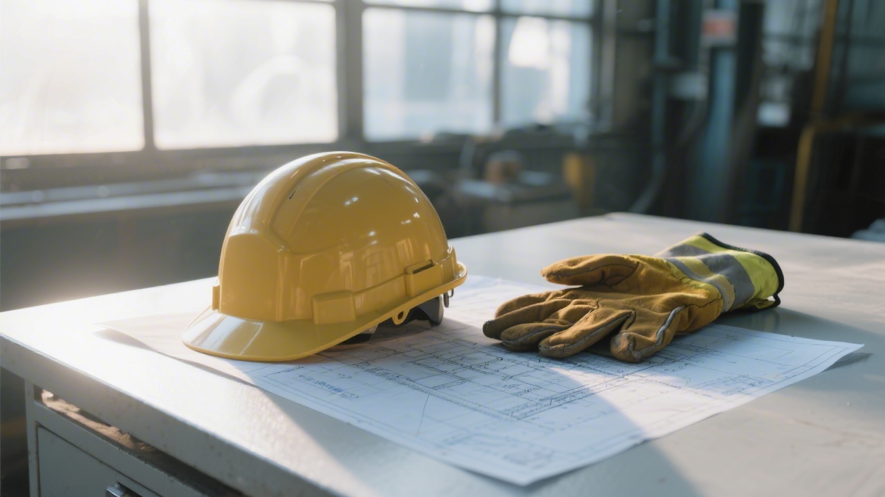 Safety equipment on desk representing sleep deprivation and workplace safety