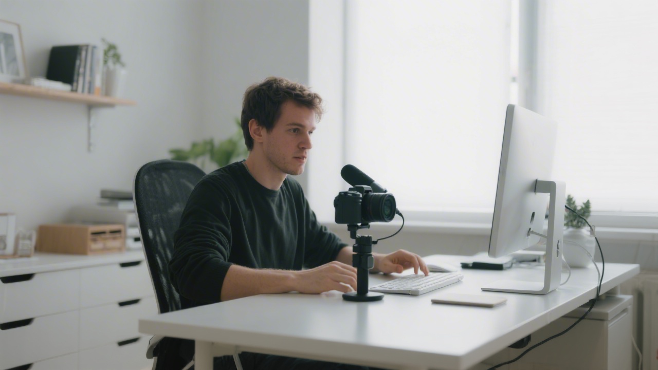 Content creator workspace with quality sleep supporting creative output