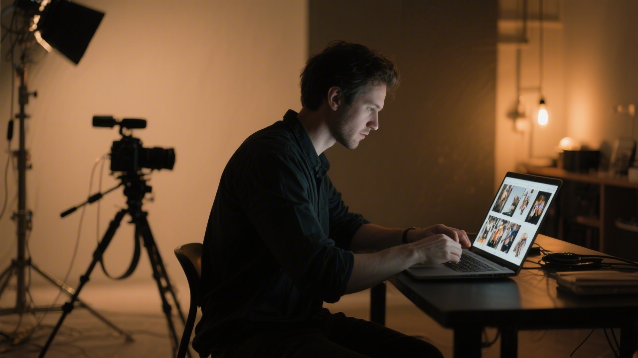 Photographer reviewing images while rested after quality sleep