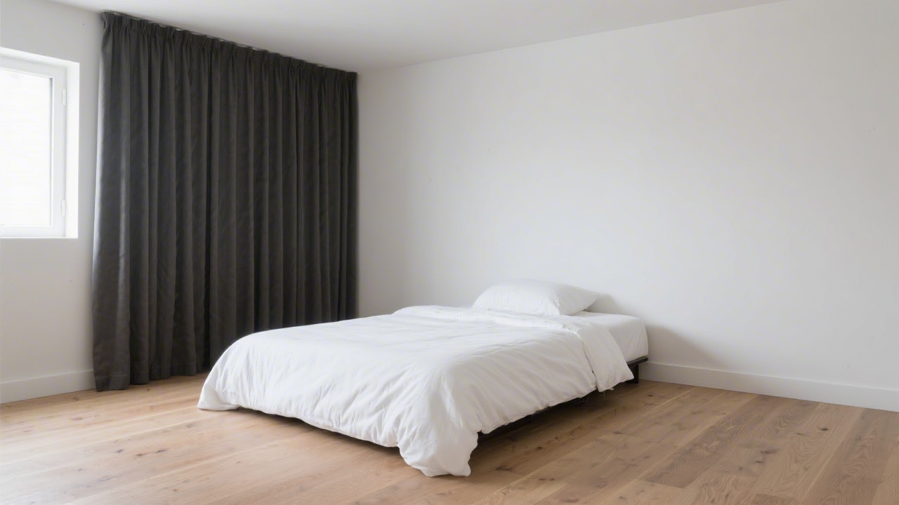 Perfectly minimal bedroom setup illustrating sleep minimalism philosophy and clutter-free environment