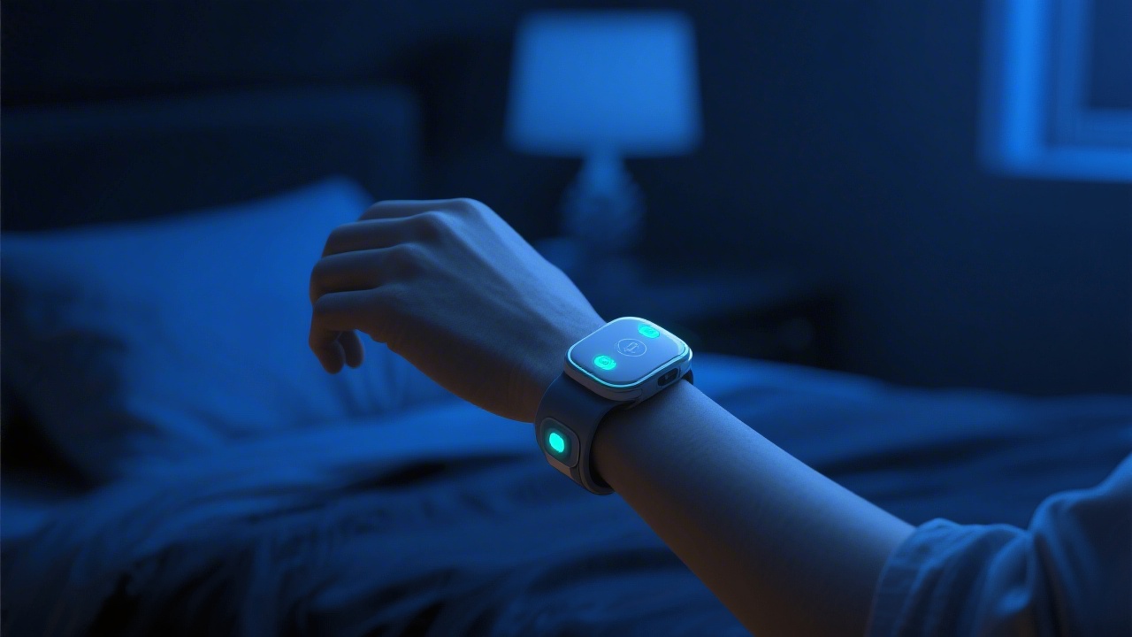 Wrist-worn health sensor in dark bedroom setting