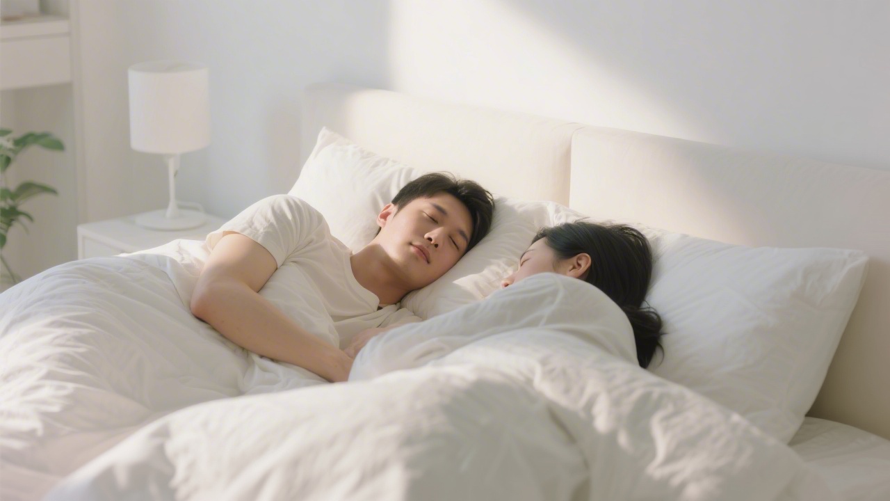 Person awake listening to their partner sleep talking in bed