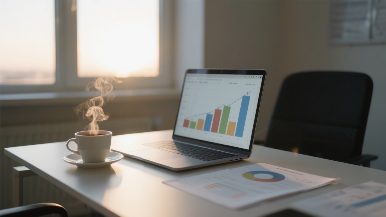 Professional workspace at dawn representing sleep and work performance research