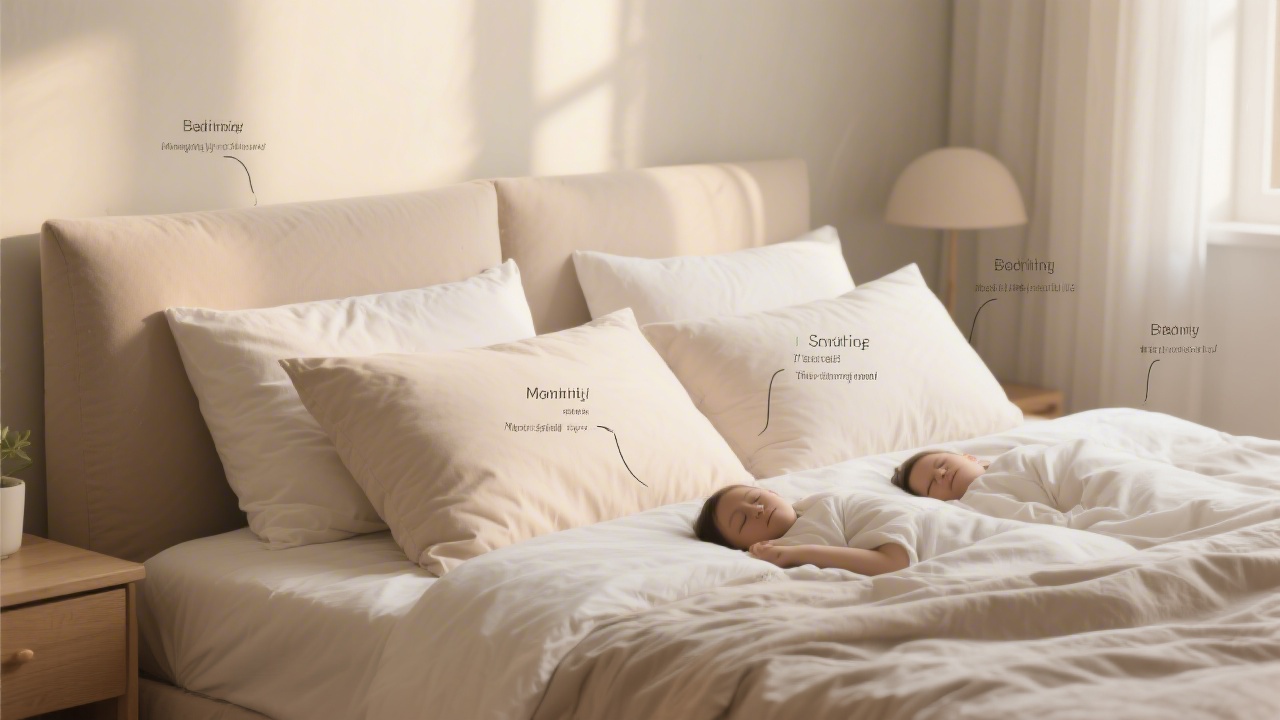 Bedroom with arranged pillows representing research on sleeping positions