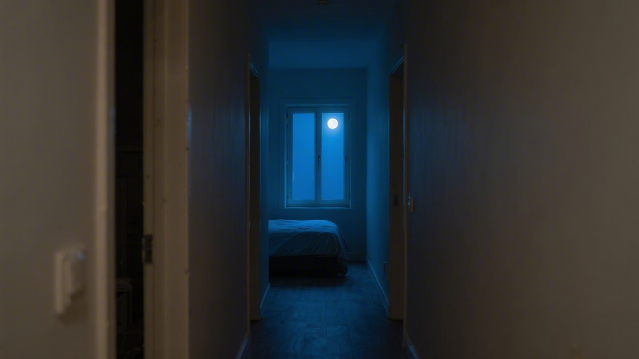 Dimly lit bedroom hallway at night representing sleepwalking environment