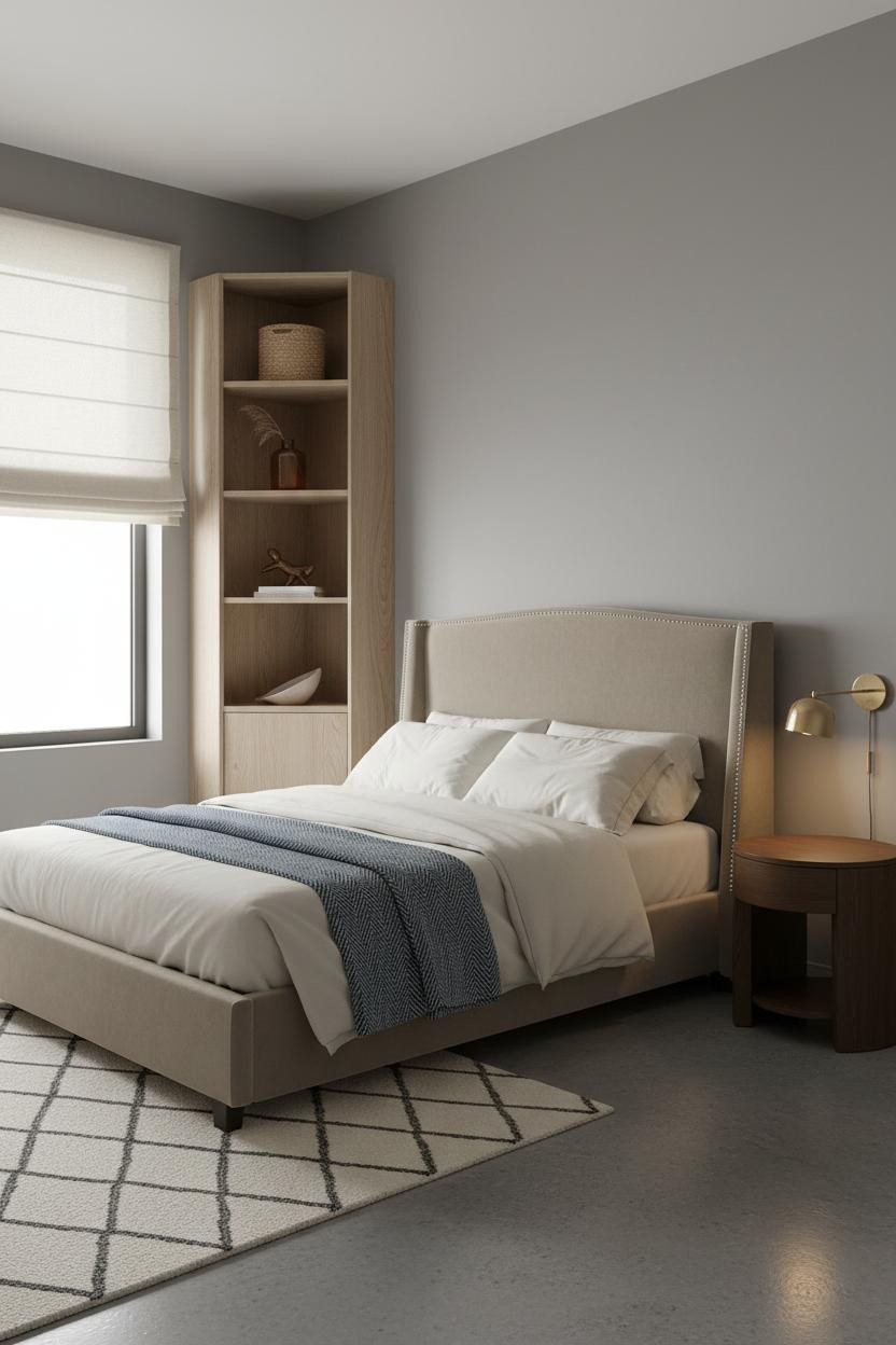 Small Guest Bedroom Coastal Modern Shelving