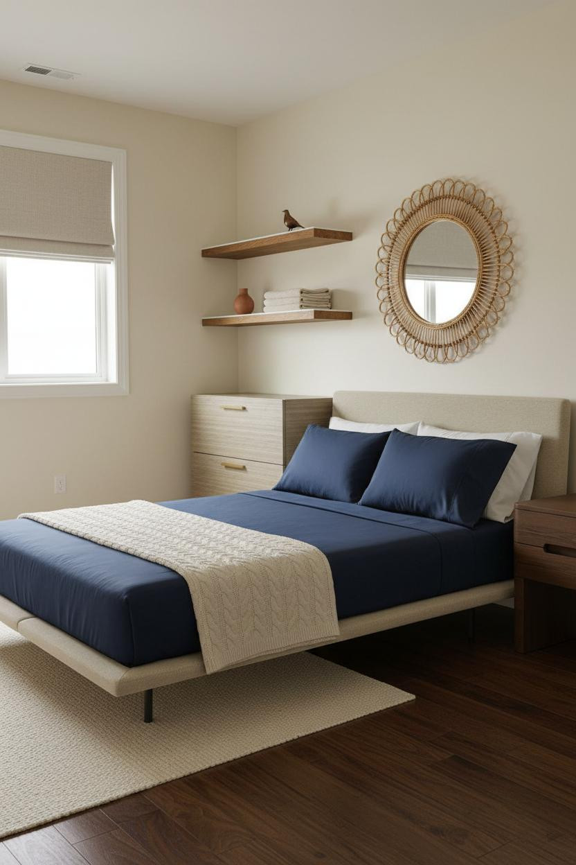 Small Guest Bedroom Floating Shelves Farmhouse