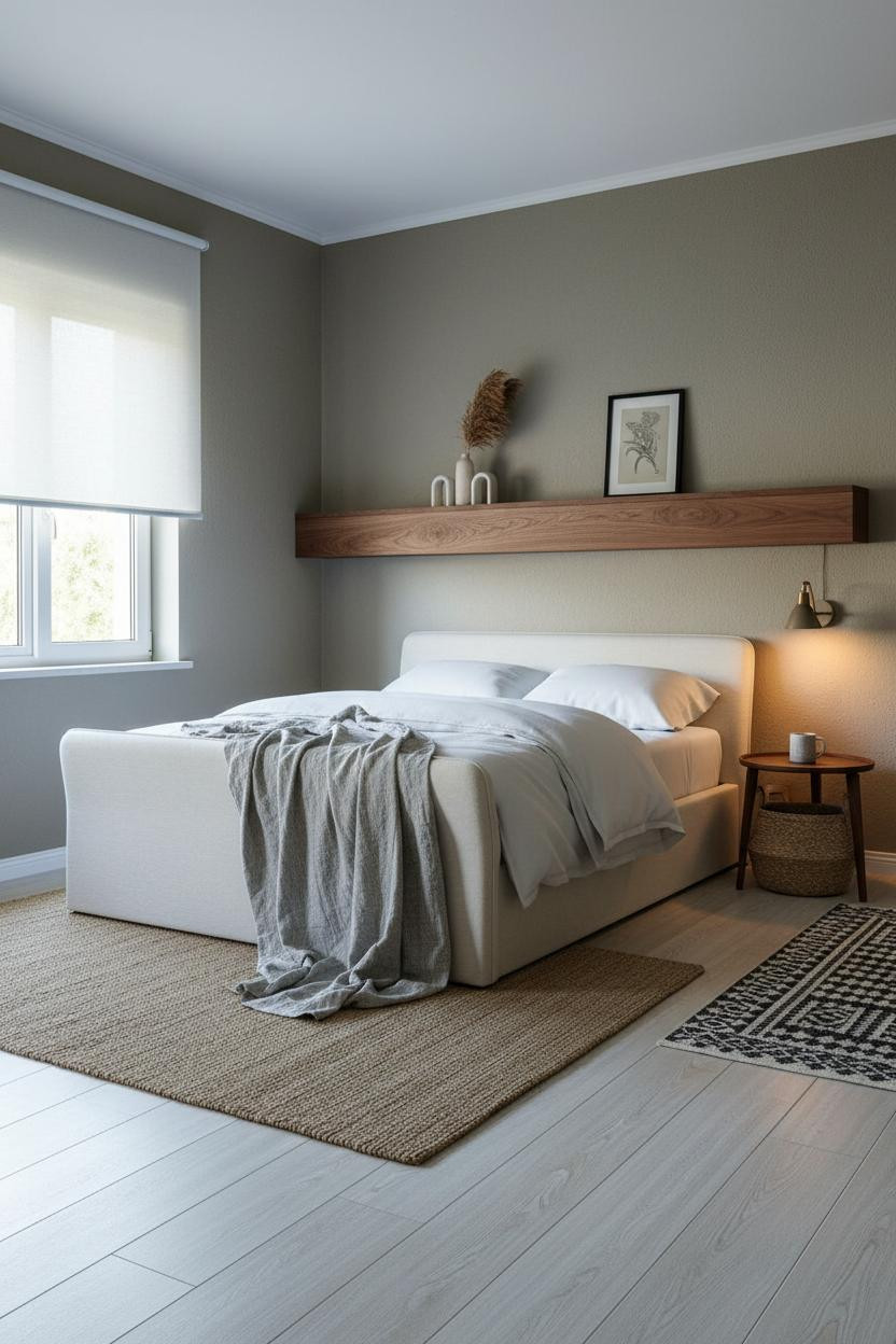 Small Guest Room Day Bed Walnut Shelf