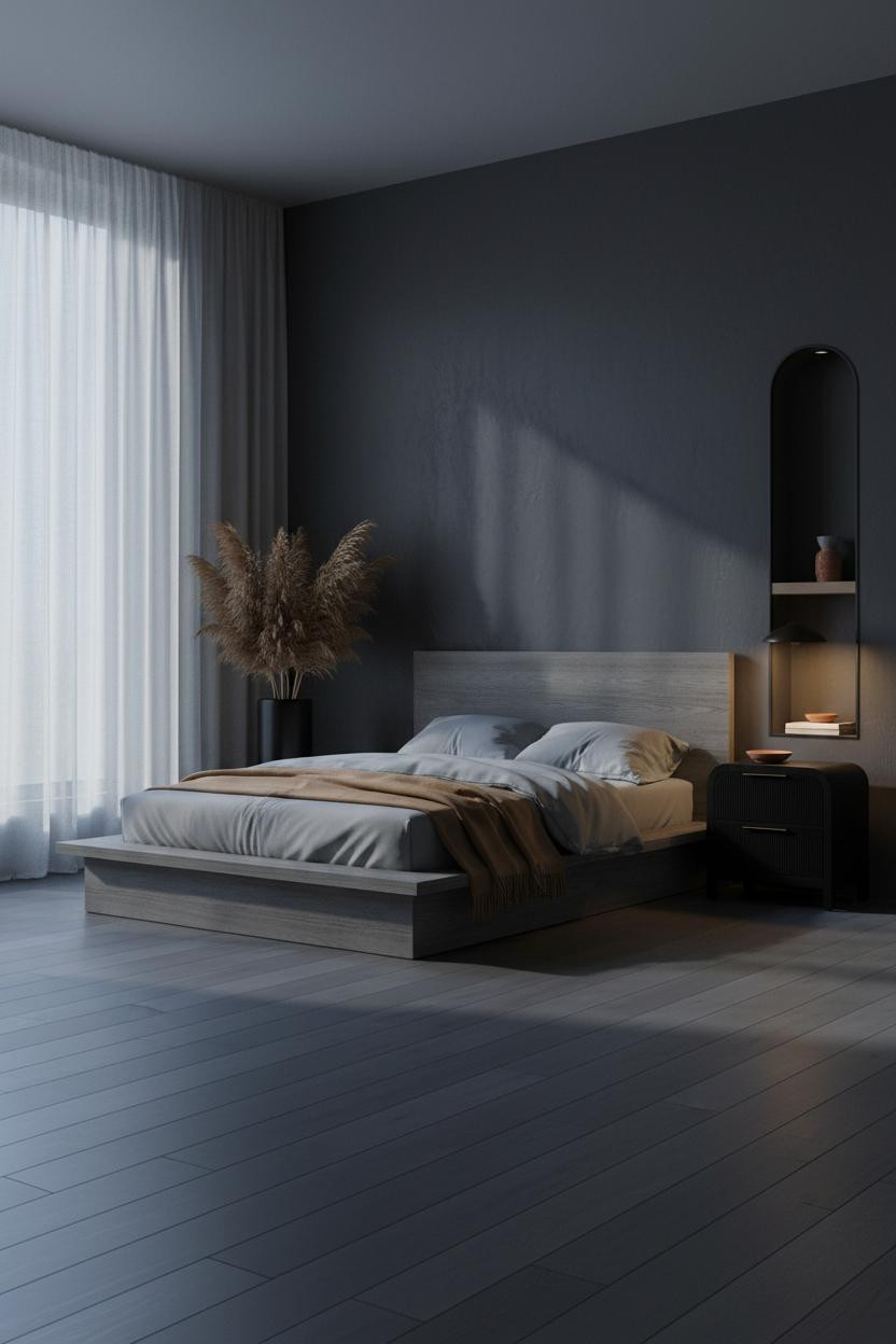 Small Moody Bedroom Dark Accent Wall