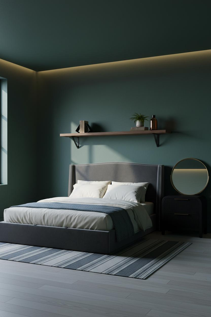 Small Moody Bedroom Dark Green Walls
