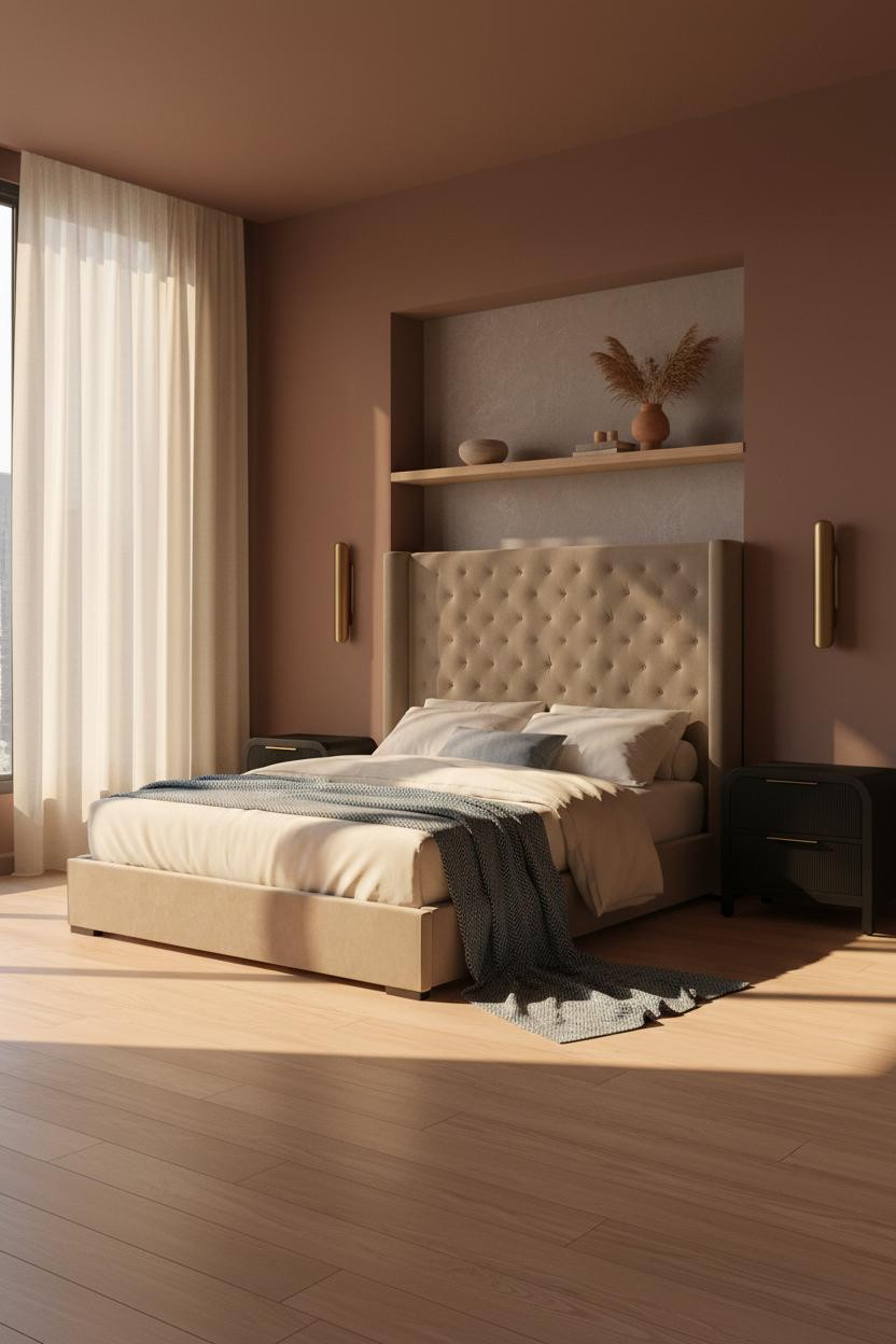 Small Moody Bedroom Dark Walls Warm Light