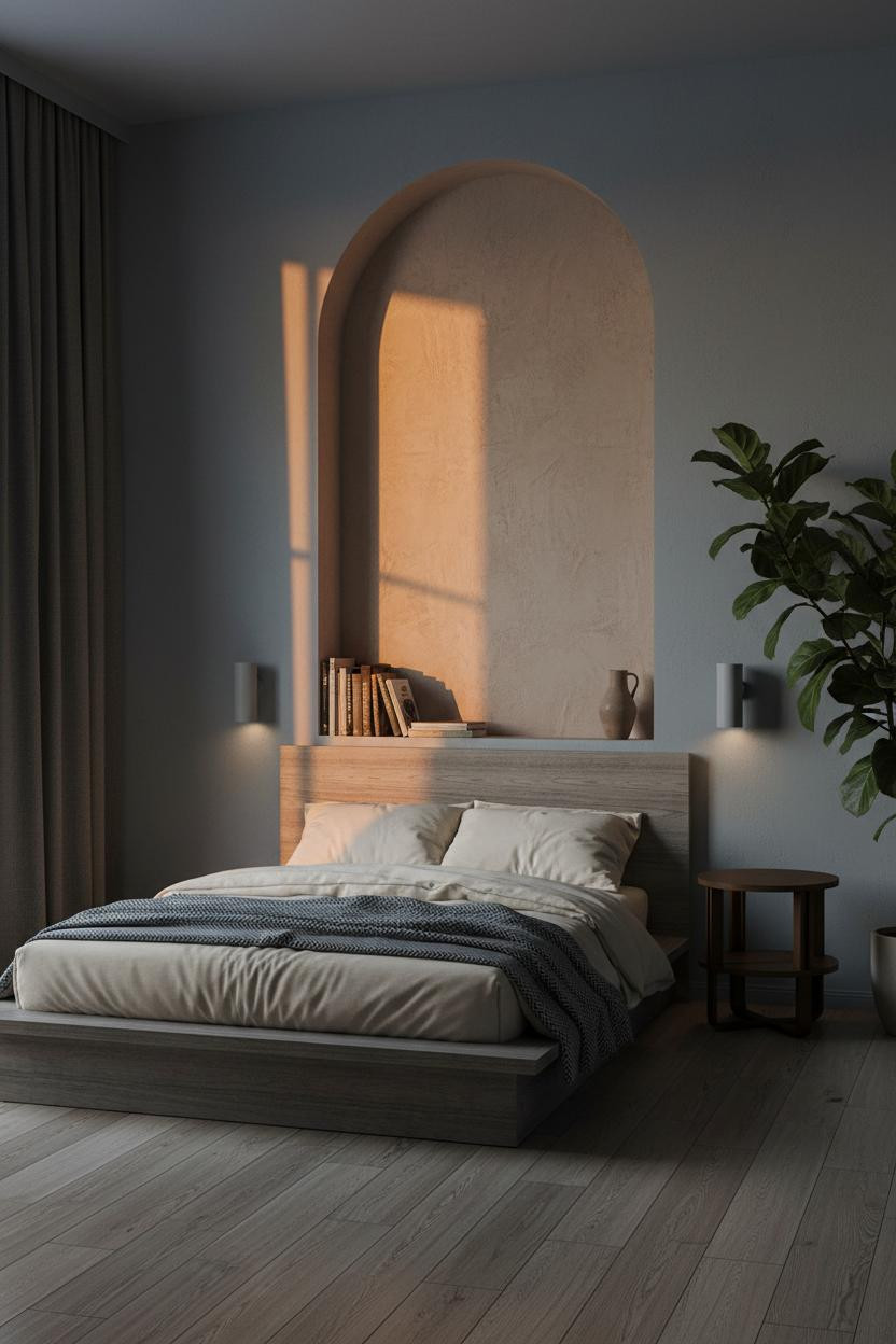 Small Moody Bedroom Dark Walls Warm Light