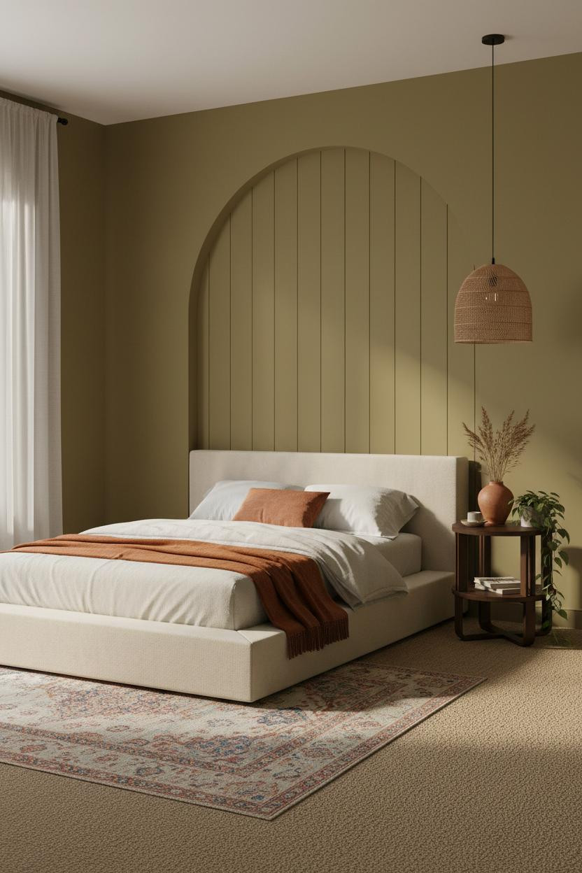 Small Moody Bedroom Olive Accent Wall