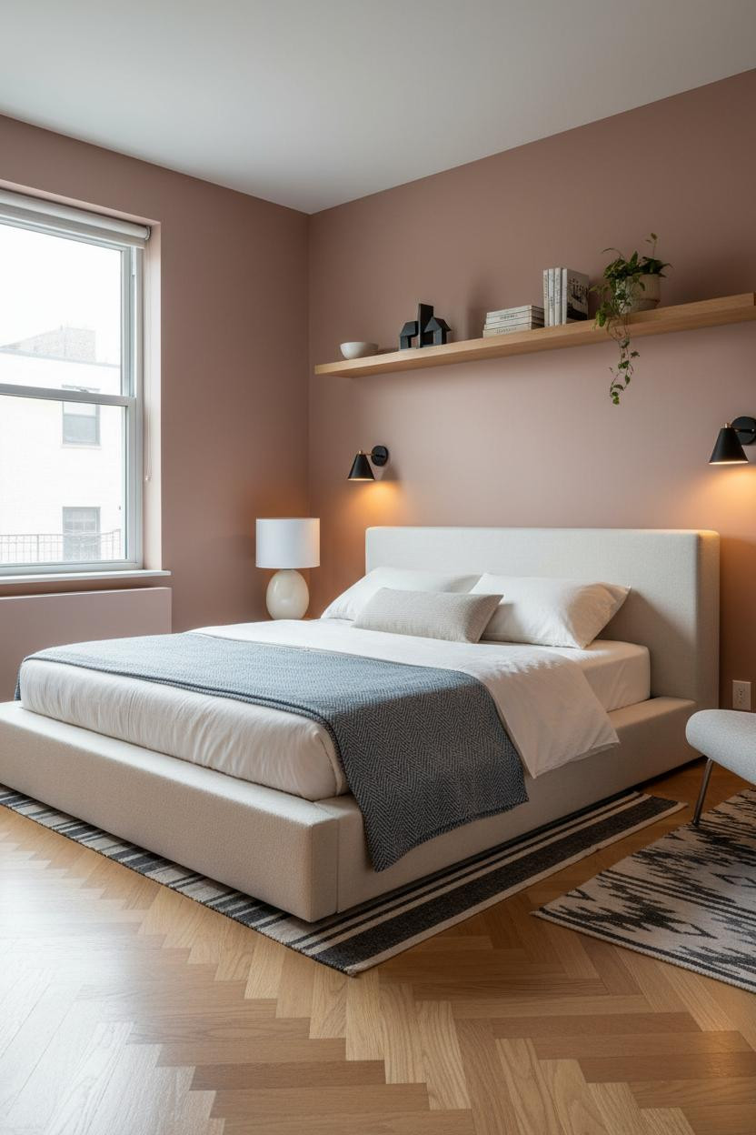 Small Studio Apartment Floating Shelf Layout