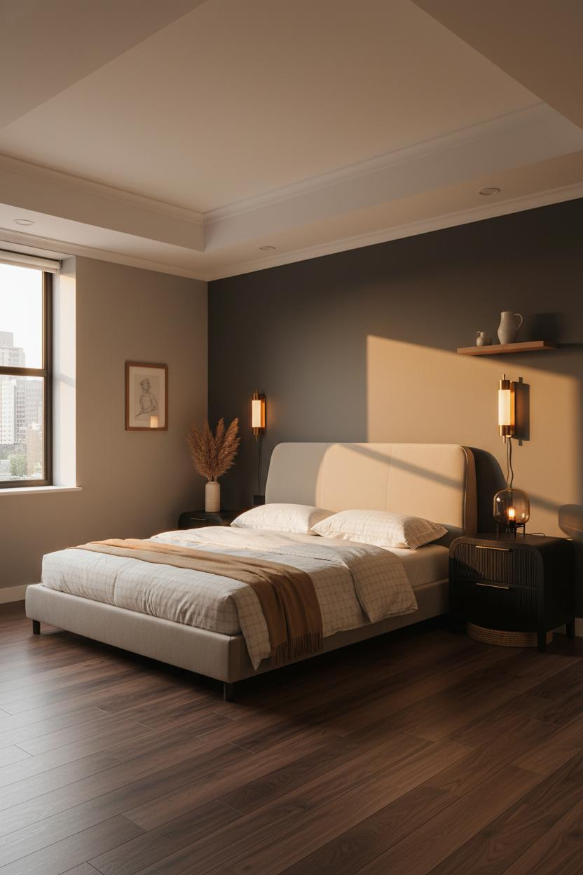 Small Studio Apartment Warm Bedroom