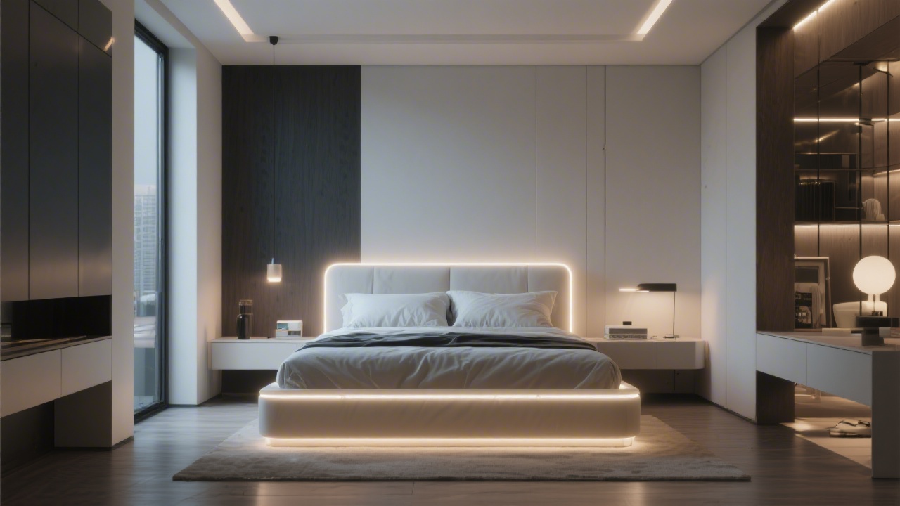 Smart bed technology features in modern bedroom setting