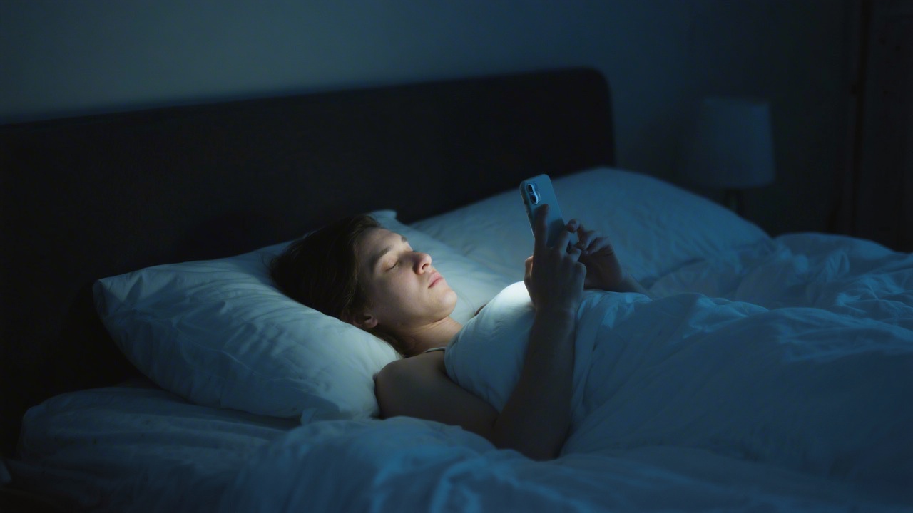 Person scrolling social media in bed at night