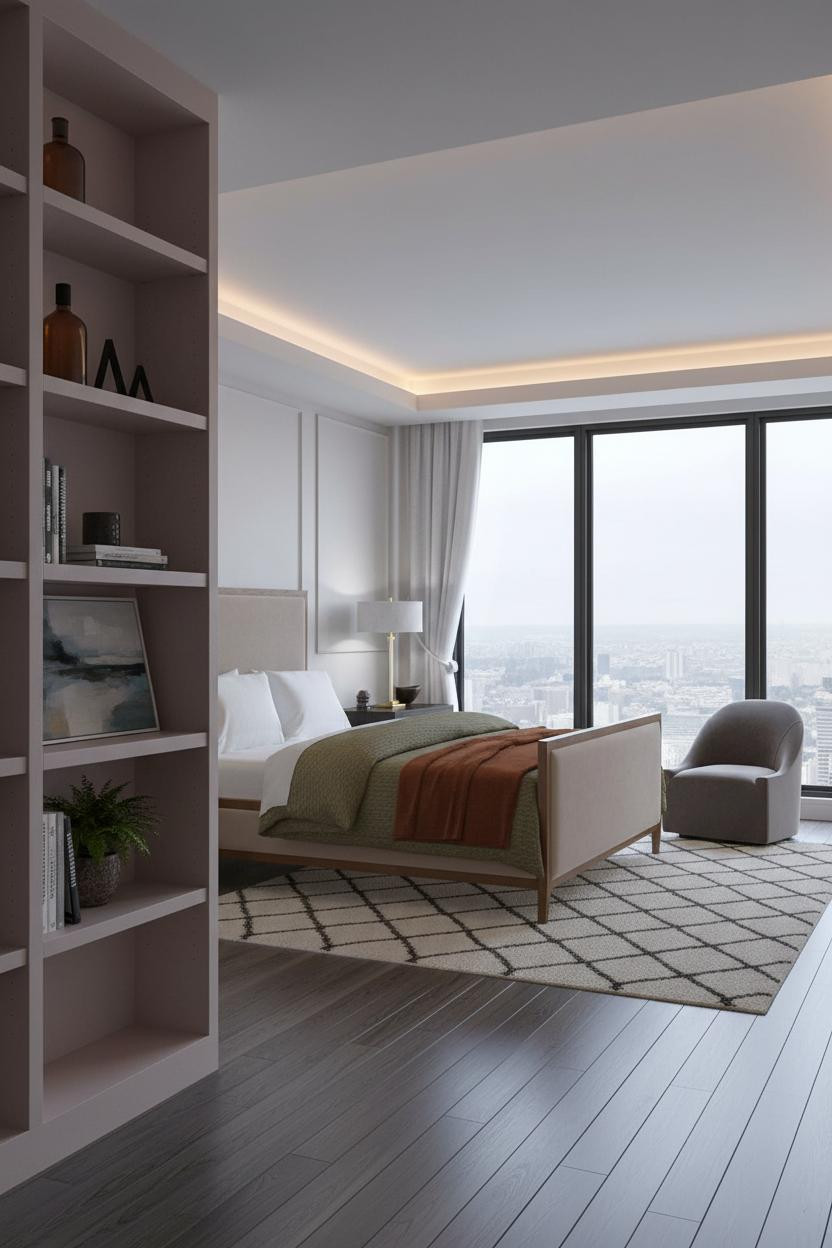 Studio Apartment 500 Sq Ft Bookshelf Layout