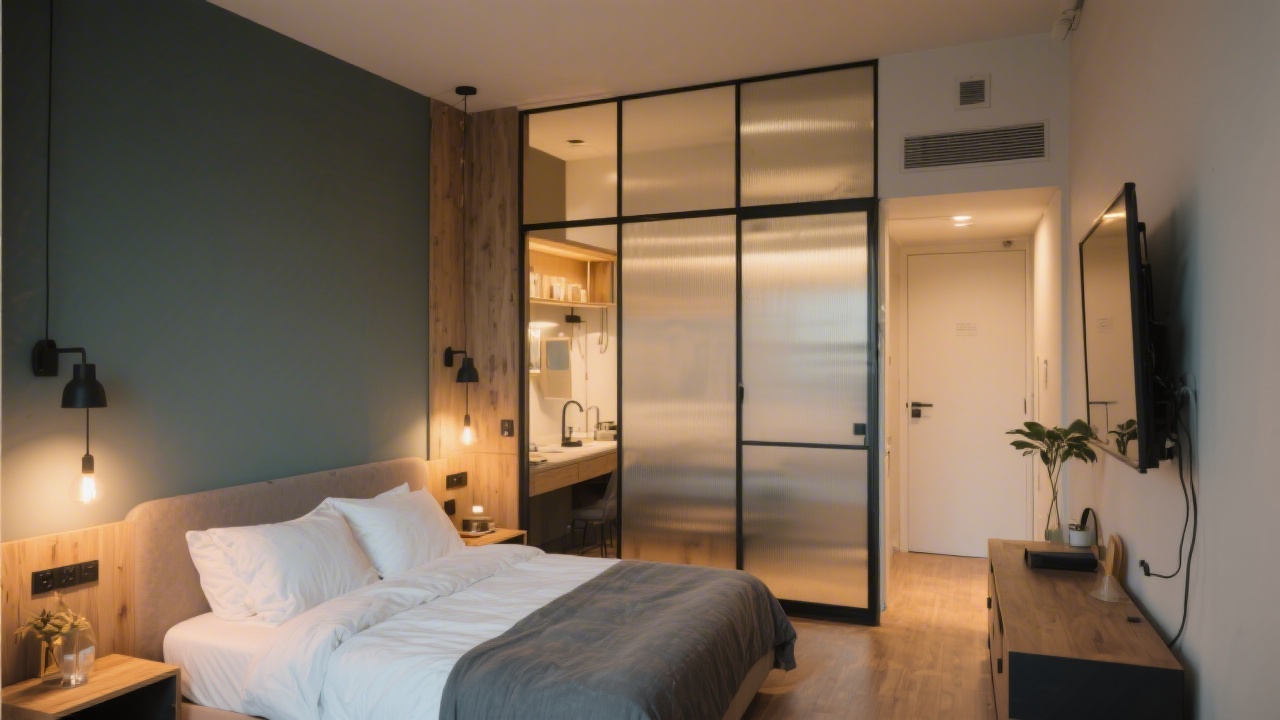 Compact studio apartment bedroom setup with space-saving design