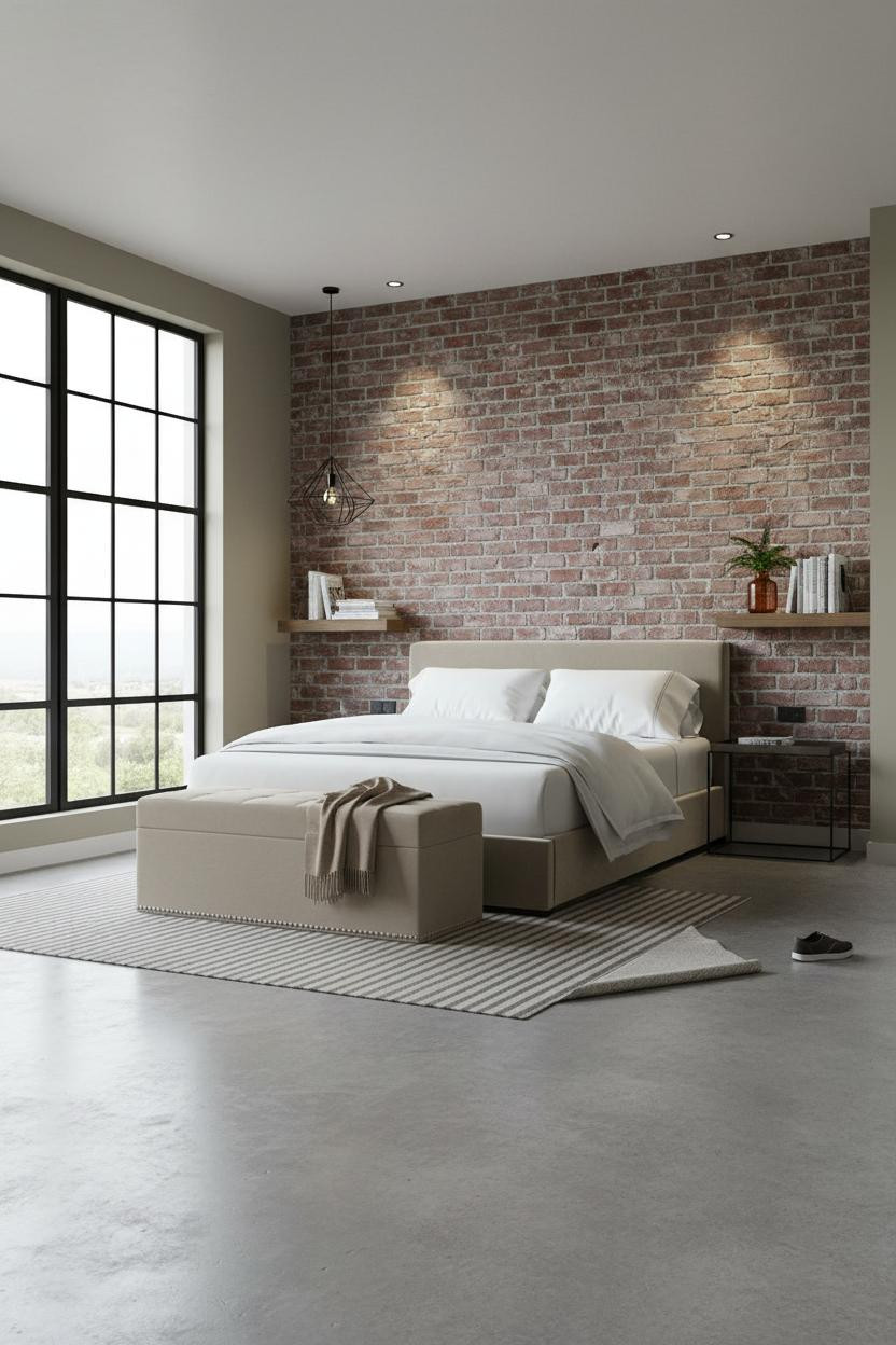 Studio Apartment Design Industrial Brick Concrete