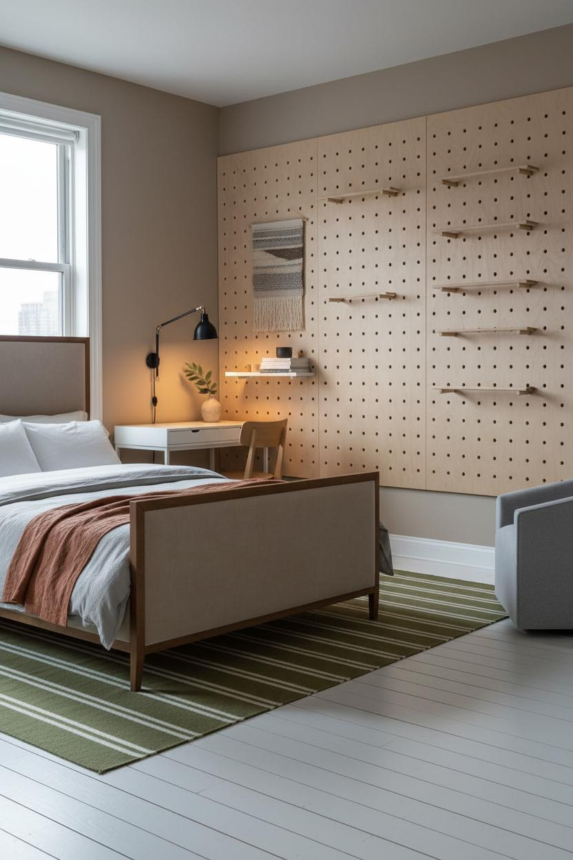 Studio Apartment Design Pegboard Workspace