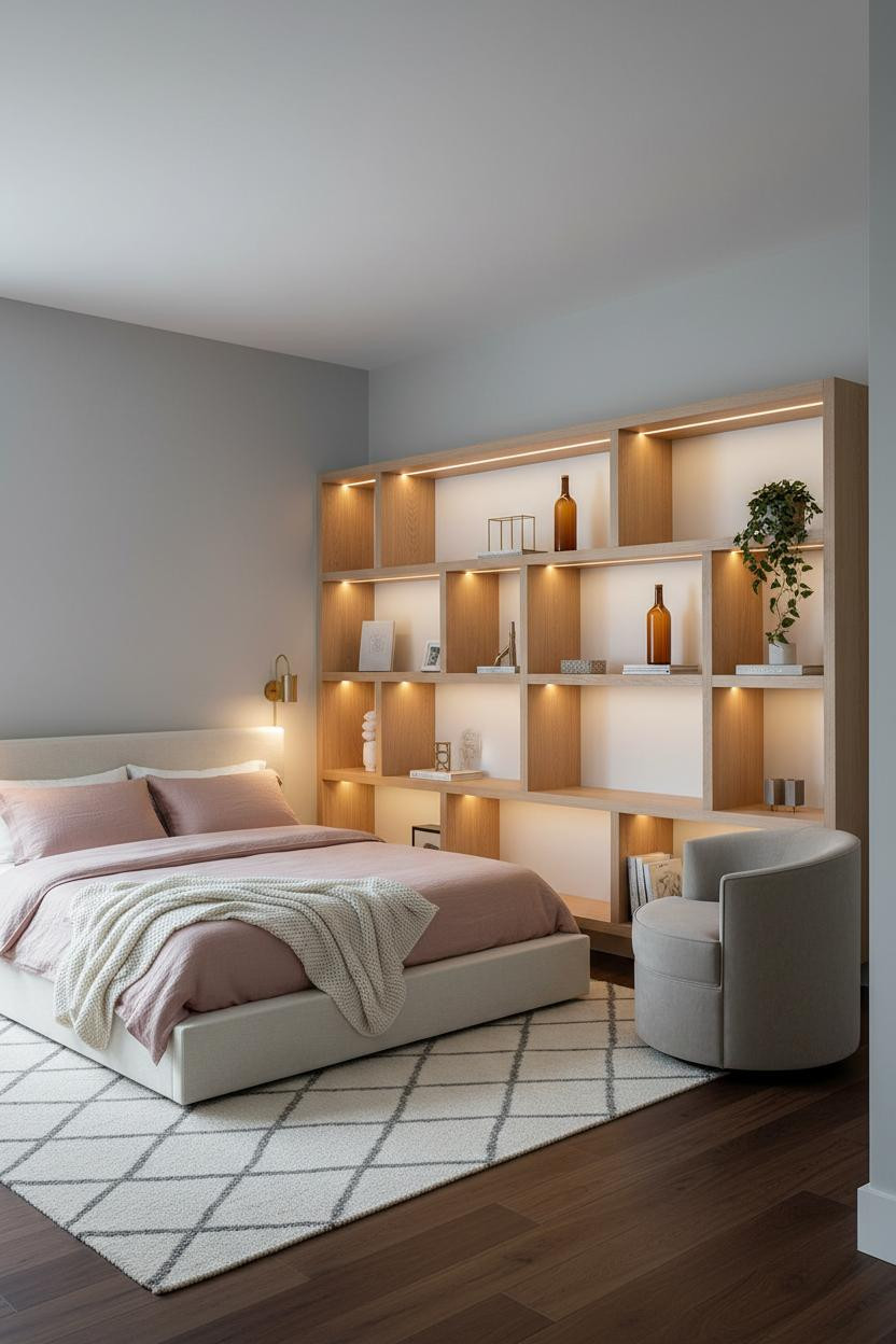 Studio Apartment Layout Built In Shelving