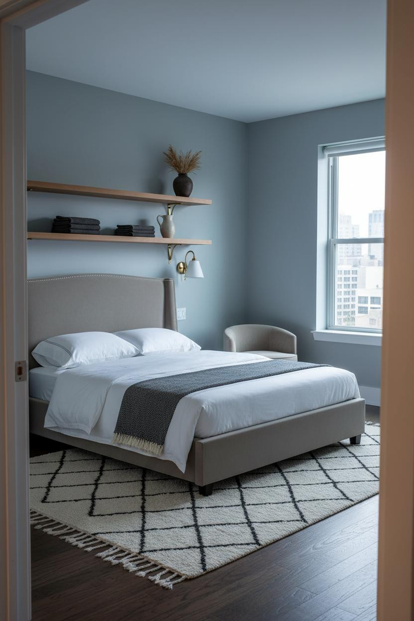 Studio Apartment Layout Floating Shelves